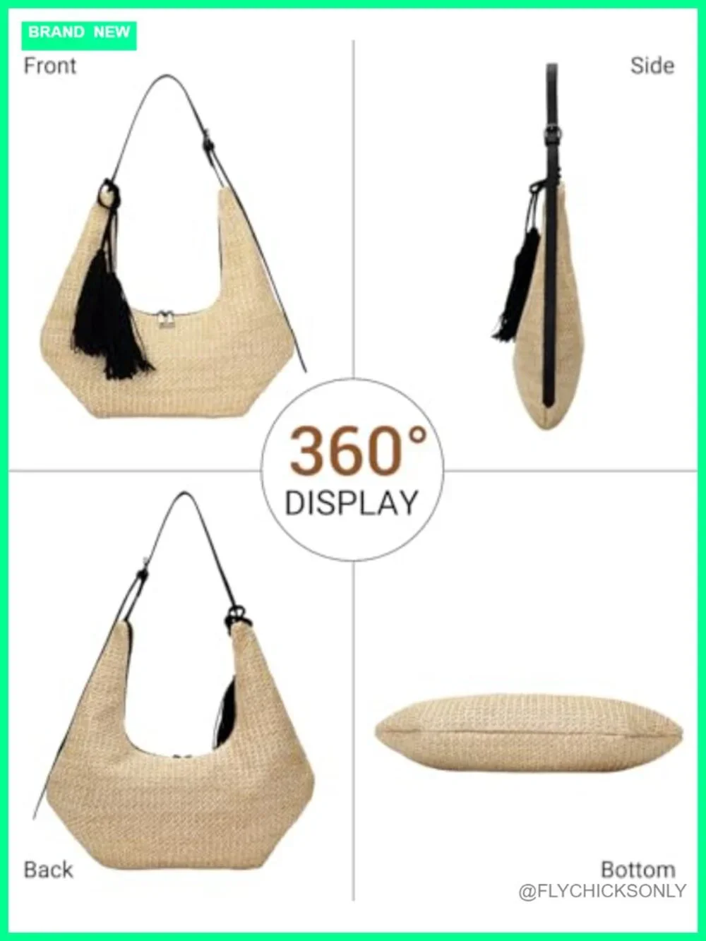 Straw Woven Hobo Shoulder Bag with Tassel, Crossbody Purse for Women
